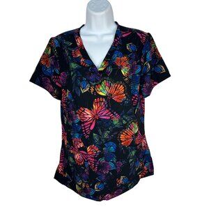 Planet Koi Dancing Butterflies Scrub Top Small Quick Dry Recycled Fibers Black